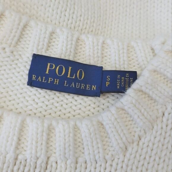 NEW Polo Ralph Lauren Iconic Embroidered American Flag Sweater in Ivory Size S - Picture 7 of 12